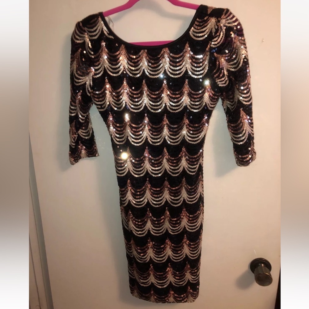Crystal Doll Jr’s Size Large Mid Sleeve Sequin Short Cocktail Formal Prom Dress